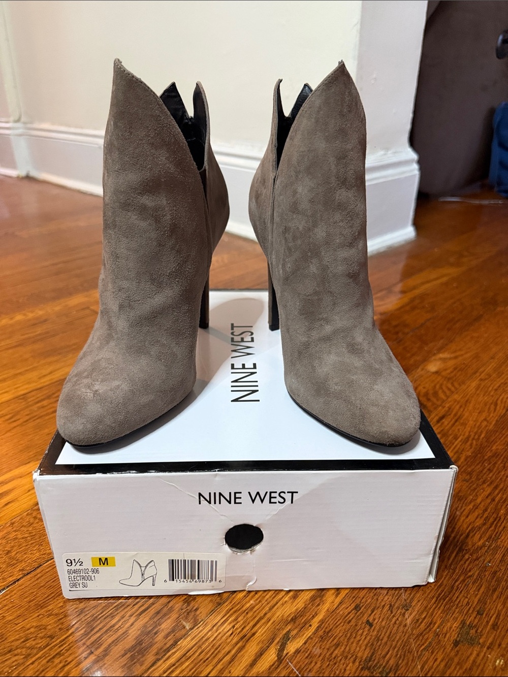 Nine West Grey Suede Pointed Toe Ankle Booties